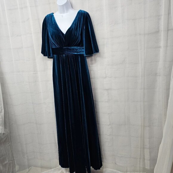 Blue Velour Maxi Dress Romantic Goth Formal Fairy Coquette 4 - Picture 6 of 14